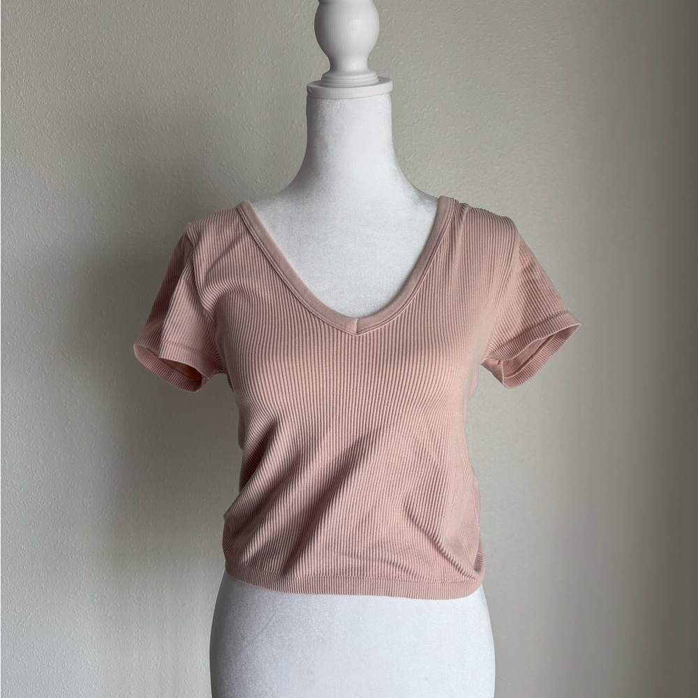 Coquette Cottagecore Pink Soft Crop Top Large Pastel Ribbed Sugarkiss